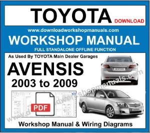 Toyota Avensis Workshop Repair Manual 2003 to 2009